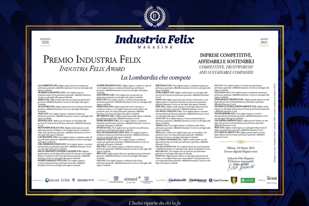 Olon awarded with Industria Felix Prize 2021