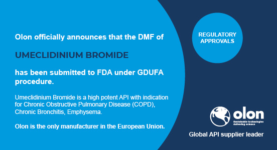 Regulatory Approvals: the DMF of UMECLIDINIUM BROMIDE has been submitted to FDA under GDUFA procedure